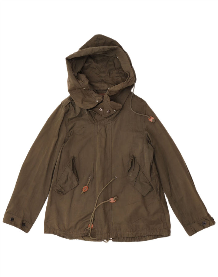Zara Parka à capuche pour femme UK 36 Petit nylon vert