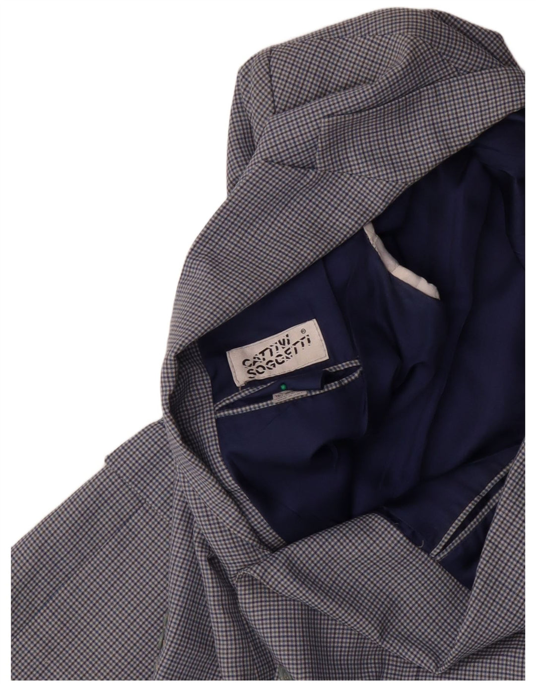 VINTAGE Veste Blazer 2 Boutons Homme IT 50 Grande Laine à Carreaux Bleu