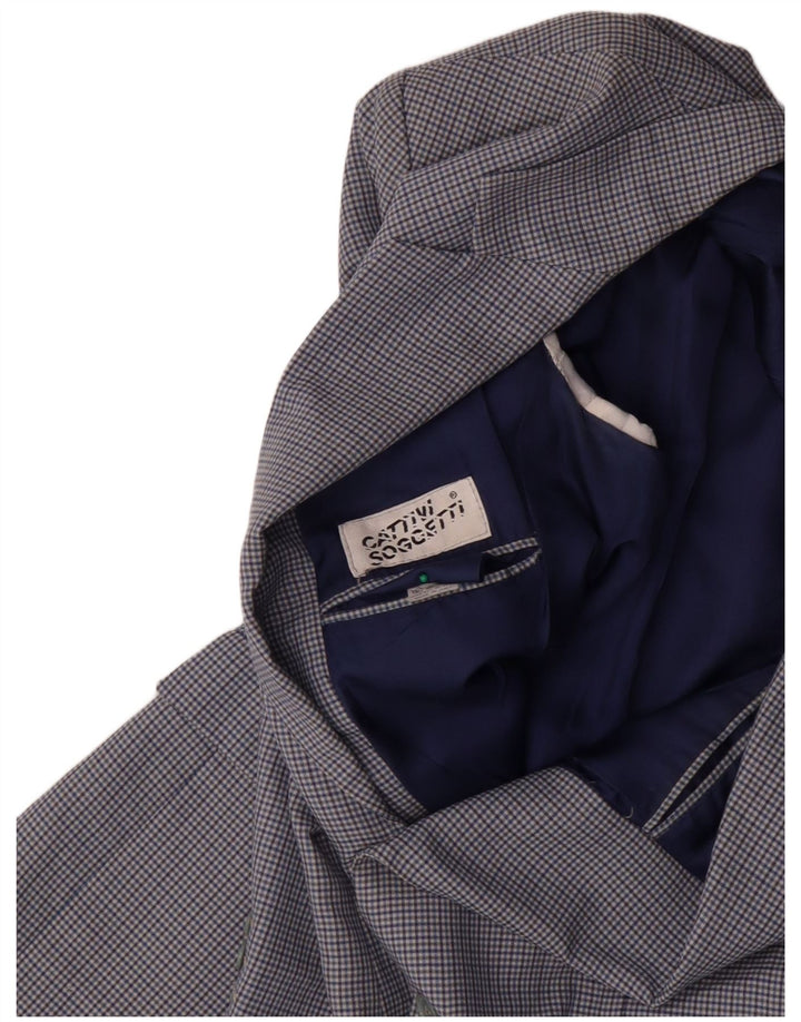 VINTAGE Veste Blazer 2 Boutons Homme IT 50 Grande Laine à Carreaux Bleu