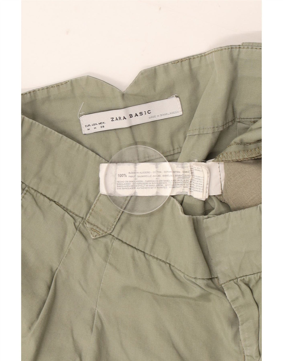 Zara Short Chino Pegged Femme Medium W28 Vert Coton