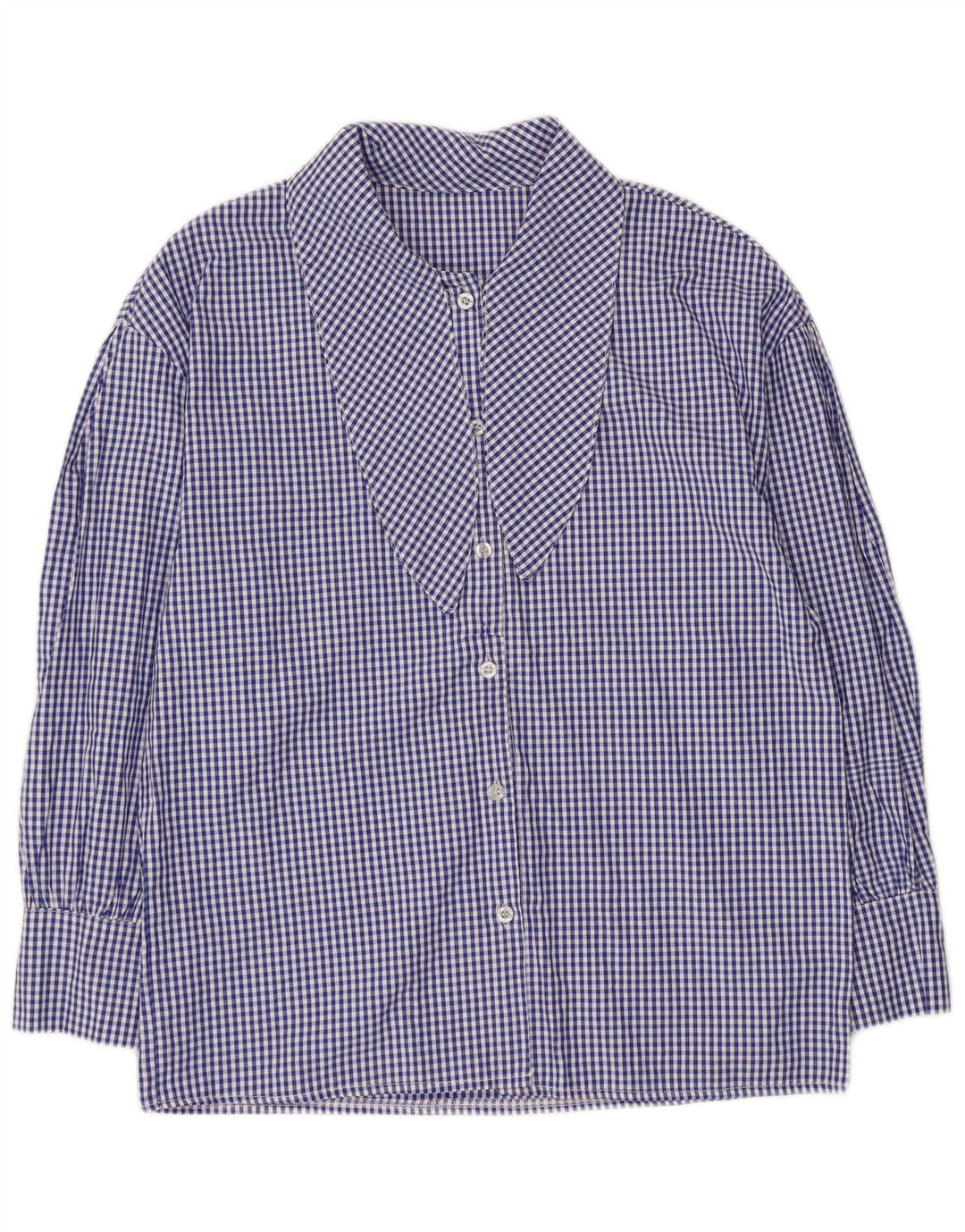 vintage Femmes 3/4 Manches Front Tie Shirt Blouse UK 14 Medium Blue Gingham