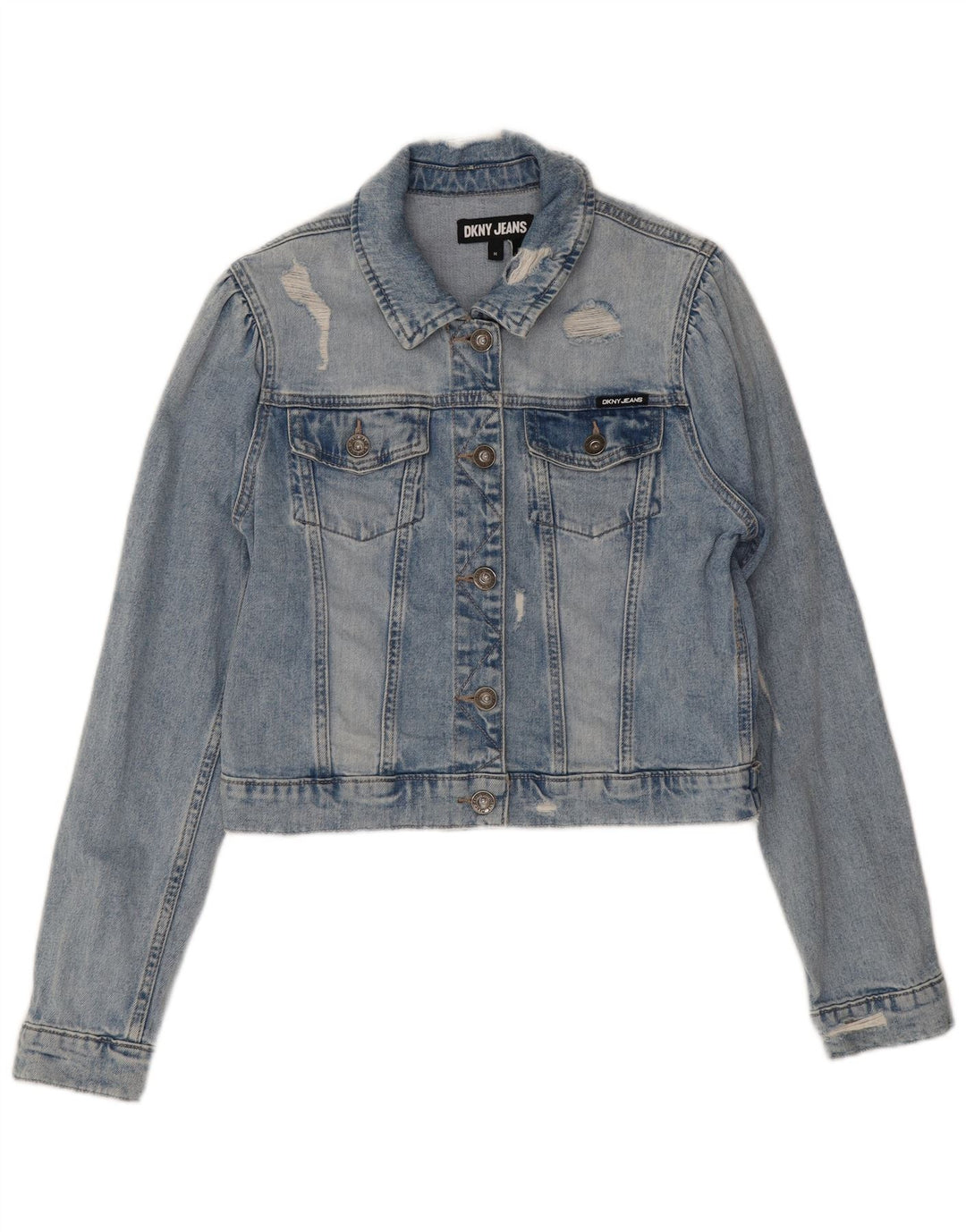 Dkny Veste en jean effet vieilli pour femme UK 14 Bleu moyen Coton