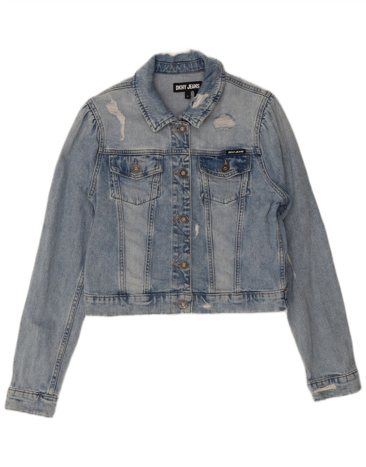 Dkny Veste en jean effet vieilli pour femme UK 14 Bleu moyen Coton