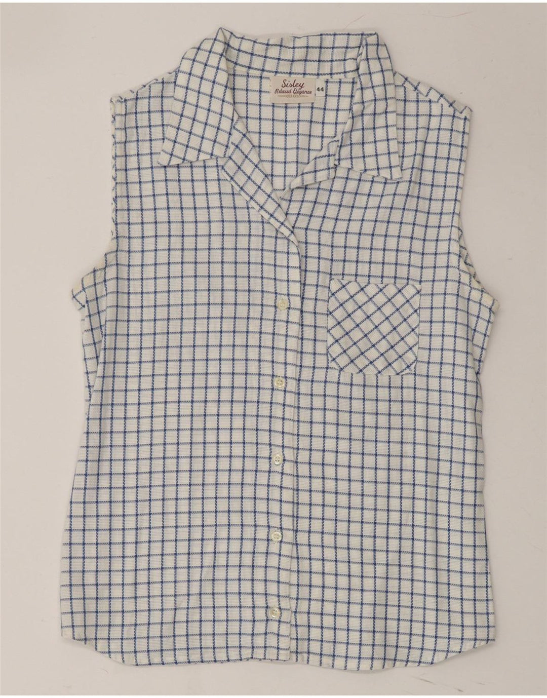 SISLEY Womens Sleeveless Shirt IT 44 Medium White Check Vintage Sisley and Second-Hand Sisley from Messina Hembry 