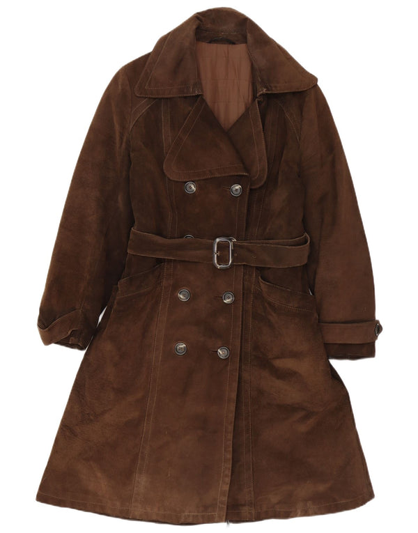 vintage Femme Daim Double Breasted Manteau IT 40 Petit Marron