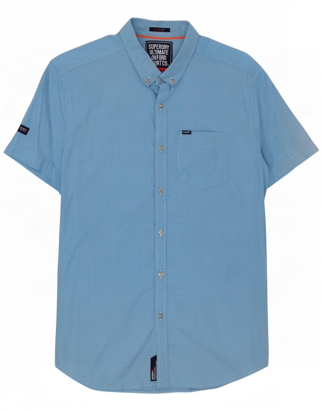 Superdry Chemise à Manches Courtes Regular Fit Homme Bleu Moyen Pied-de-Poule Coton