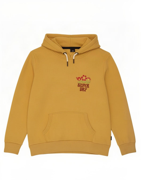 Superdry Pull à capuche graphique pour femme UK 12 Coton jaune moyen