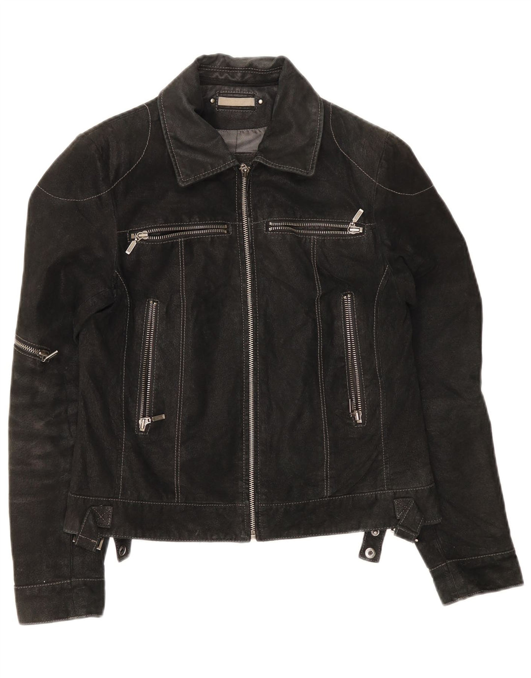 veste en daim femme vintage UK 10 petit cuir noir