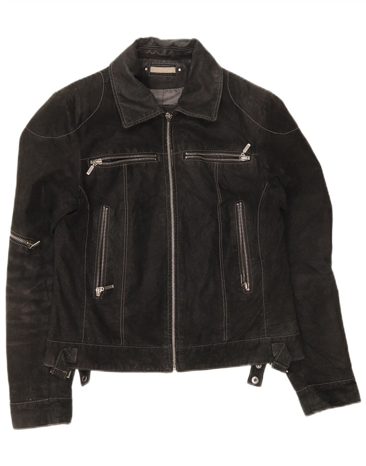 veste en daim femme vintage UK 10 petit cuir noir