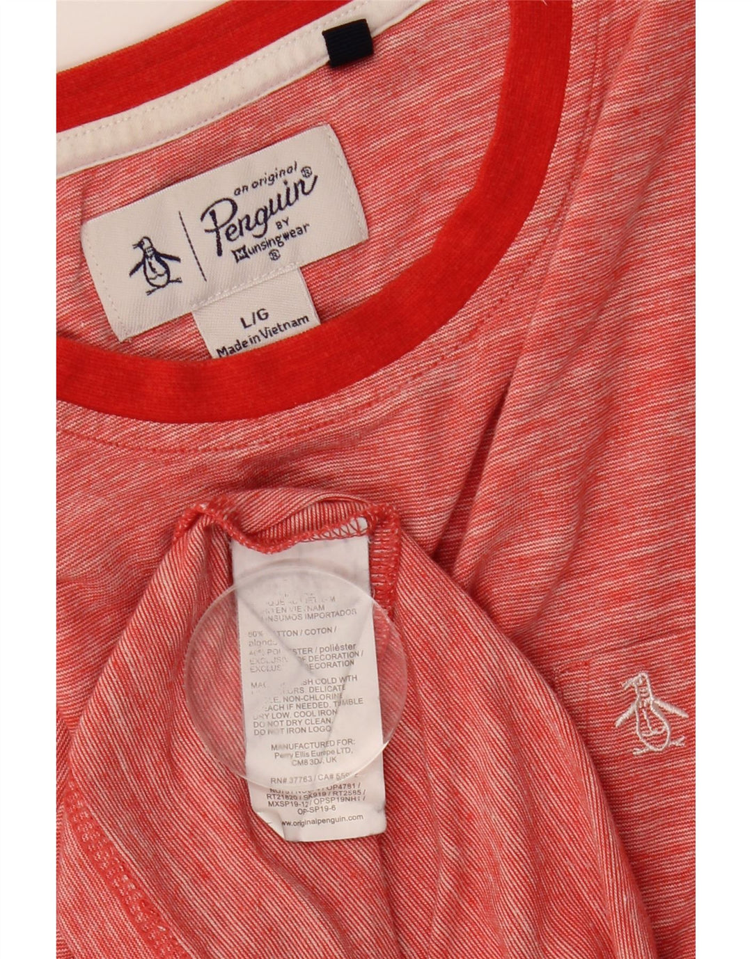 Penguin T-Shirt Homme Haut Large Rouge Moucheté Coton