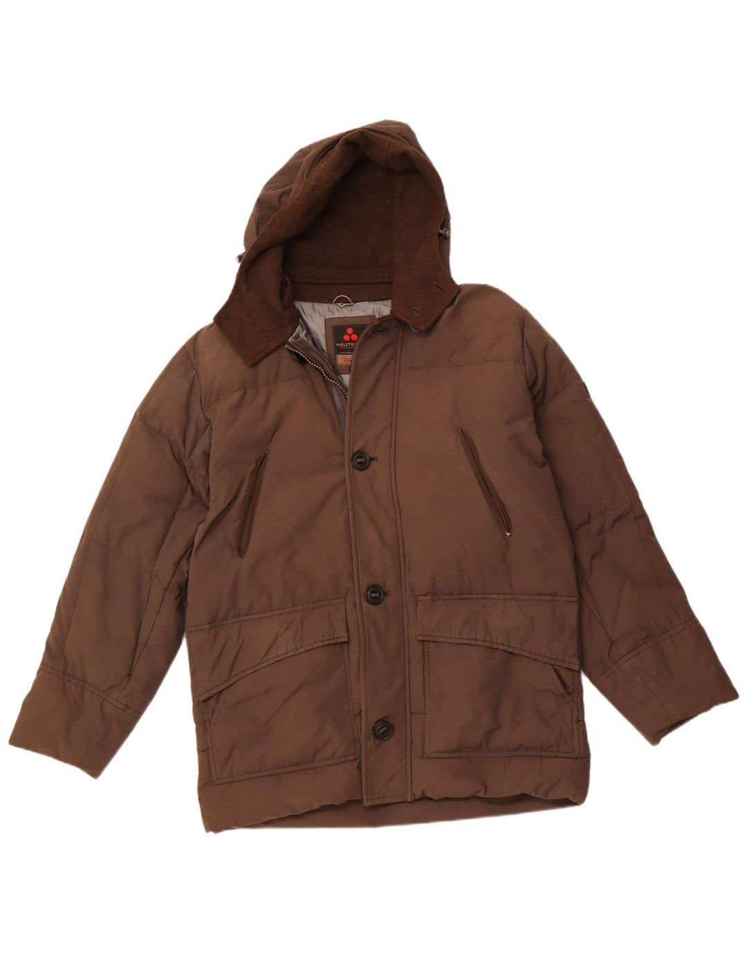 PEUTEREY Veste matelassée à capuche pour homme UK 38 en coton marron moyen
