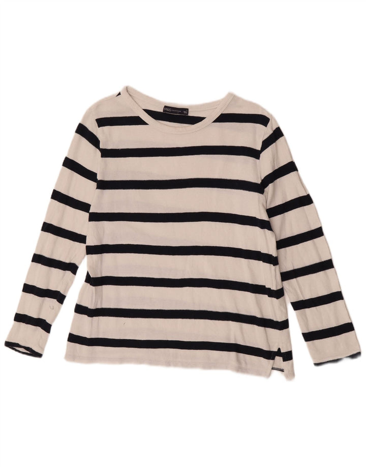 Marks & Spencer Haut à manches longues pour femme UK 12 Coton rayé blanc moyen