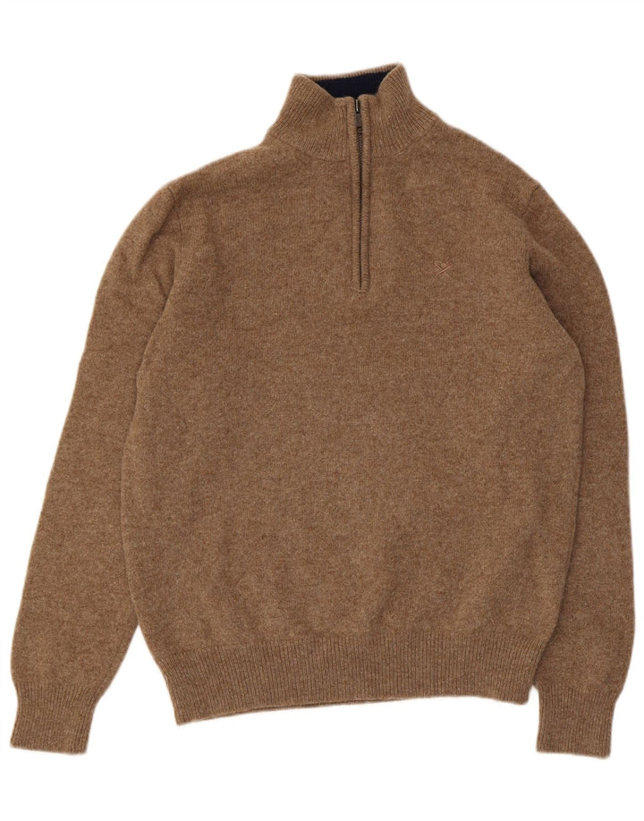 Hackett Pull col zippé pour femme UK 14 en laine d'agneau marron moyen