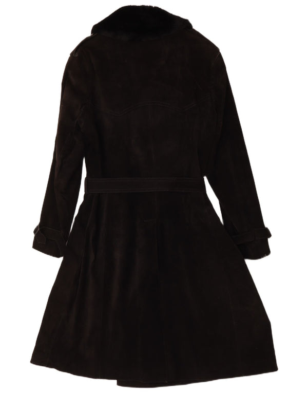 vintage Femmes Daim Double Breasted Manteau IT 54 3XL Noir