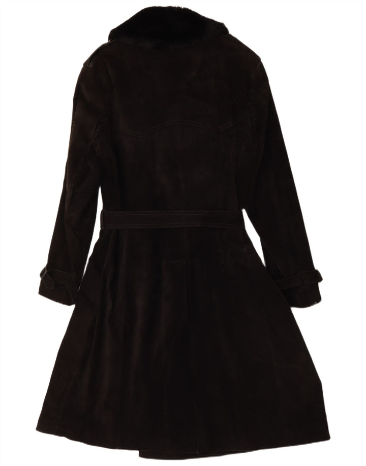 vintage Femmes Daim Double Breasted Manteau IT 54 3XL Noir