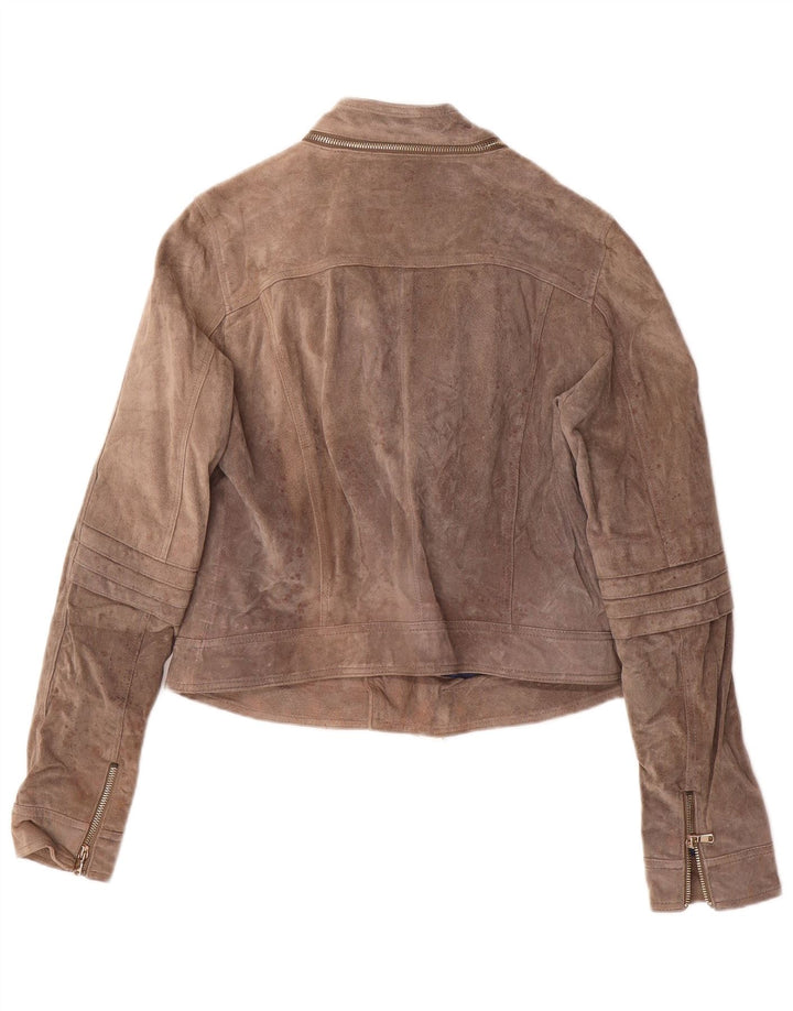LIU JO Veste de motard courte en daim pour femme IT 46 Grand cuir beige
