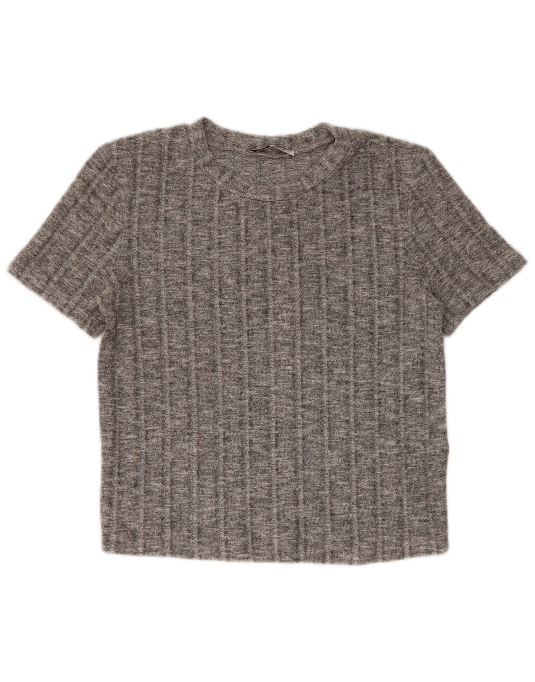 Zara Womens Crop T-Shirt Top UK 10 Petit Gris Moucheté Polyester
