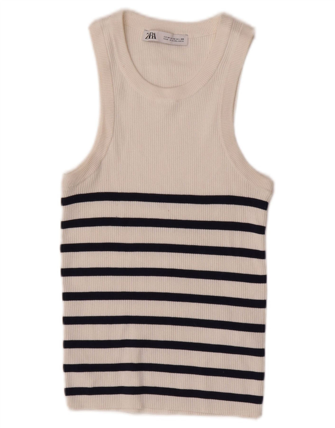 Zara Womens Crop Vest Top UK 12 Medium Blanc Rayé Viscose