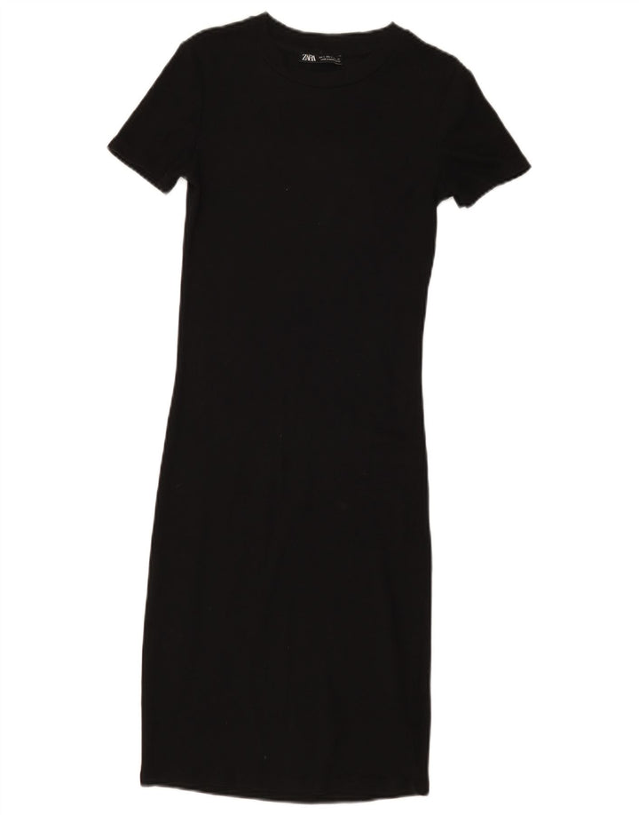 Zara Femme Robe Maxi UK 8 Petit Coton Noir