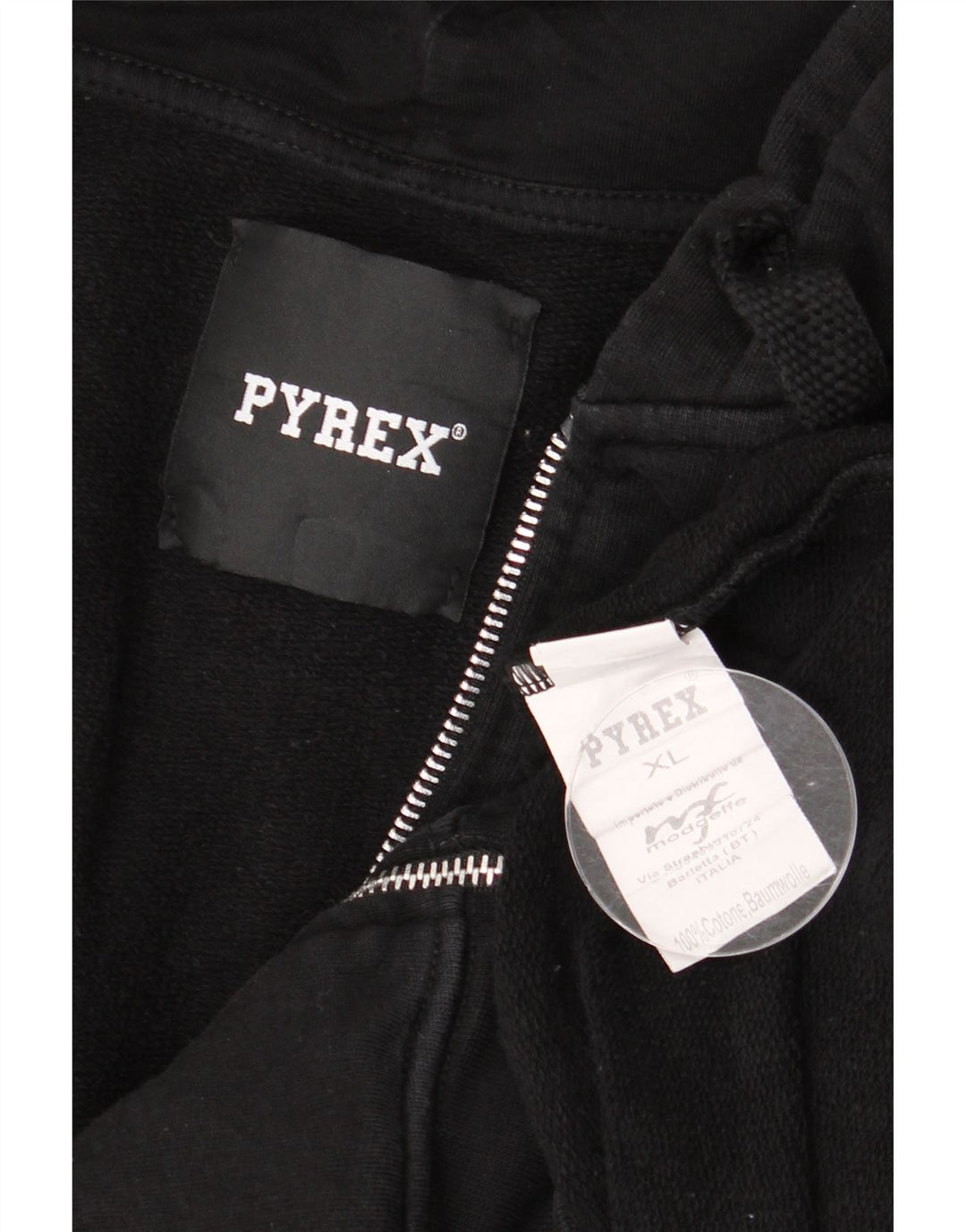 Pyrex Pull à capuche zippé graphique pour homme XL en coton noir