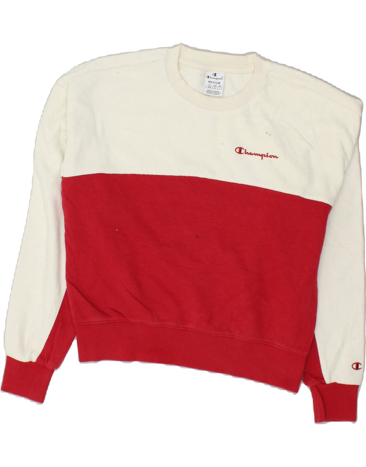 CHAMPION Womens Graphic Sweatshirt Jumper UK 14 Medium Red Colourblock Vintage Champion and Second-Hand Champion from Messina Hembry 