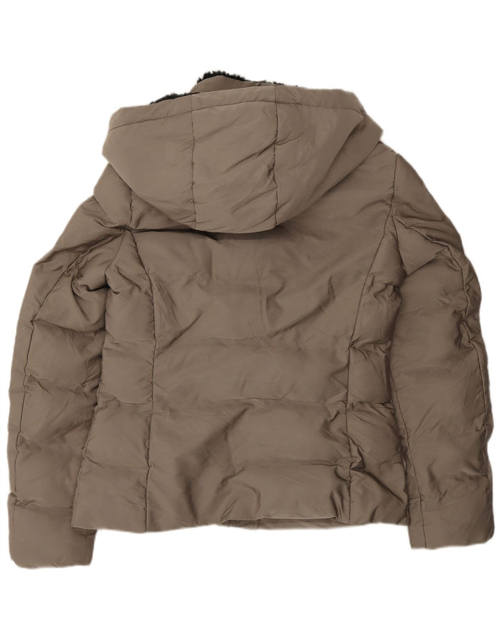 Zara Veste matelassée Sherpa à capuche pour femme UK 10 Small Gris Polyester