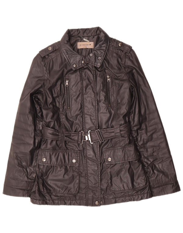 JIGSAW Veste militaire ample en coton ciré pour femme UK 6 XS en coton noir