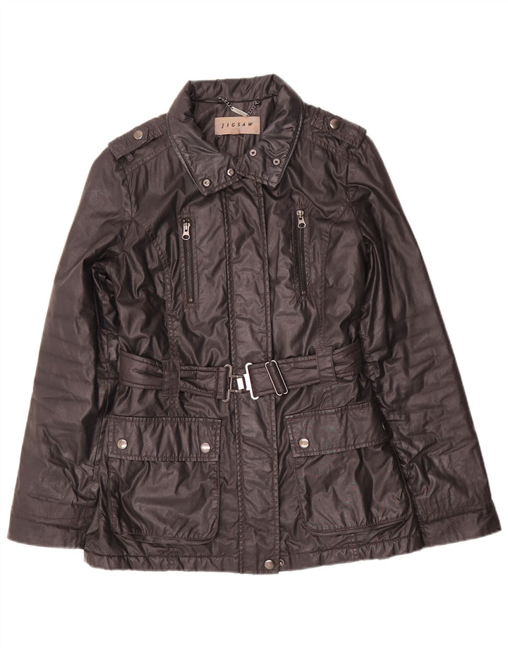 JIGSAW Veste militaire ample en coton ciré pour femme UK 6 XS en coton noir
