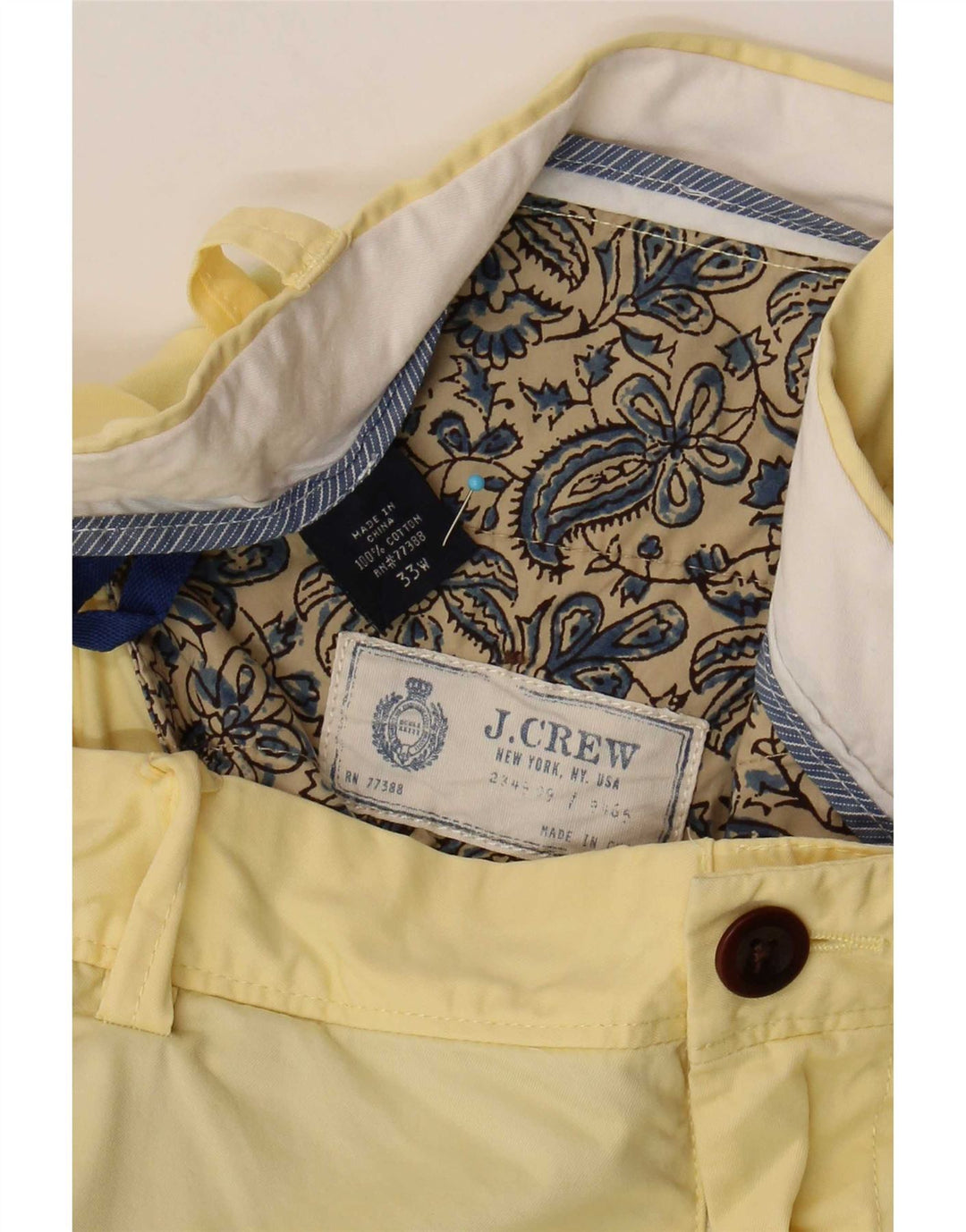 J. Crew Short Chino Homme W33 Coton Jaune Moyen
