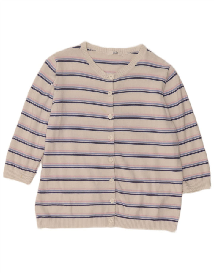 Marks & Spencer Pull cardigan pour femme UK 16 Grand blanc rayé