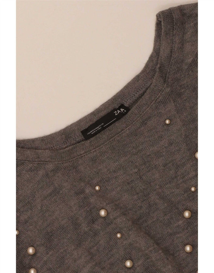 Zara Femme Haut Oversize Manches Longues UK 14 Gris Moyen