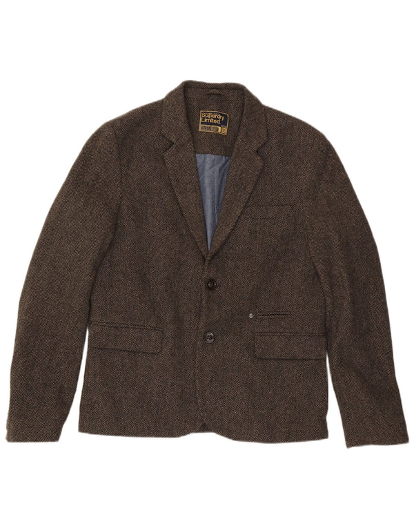 Superdry Veste Blazer 2 Boutons Homme UK 44 2XL Marron Chevrons Coton