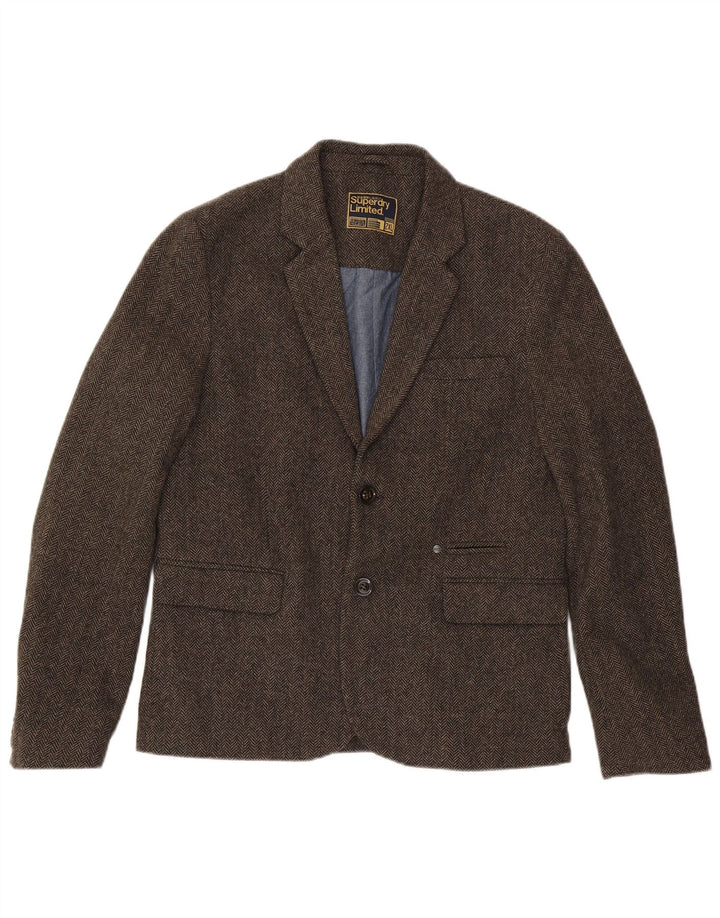 Superdry Veste Blazer 2 Boutons Homme UK 44 2XL Marron Chevrons Coton