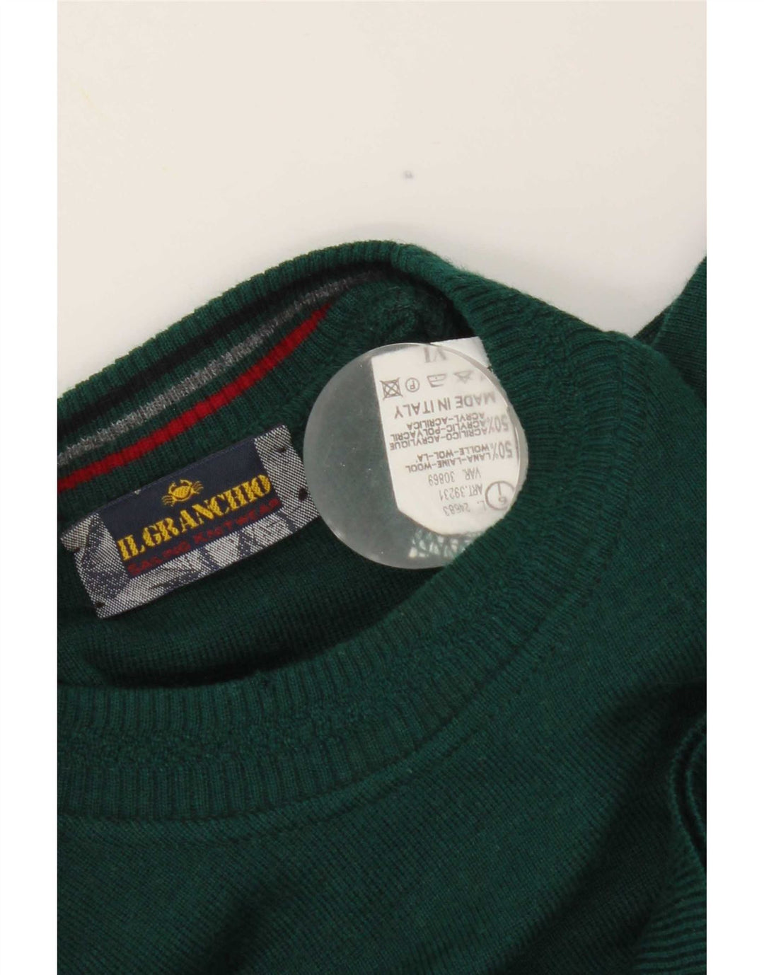 Il Granchio Pull à col rond pour homme en laine à rayures vertes