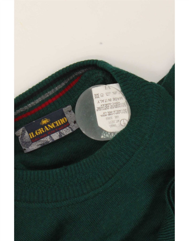 Il Granchio Pull à col rond pour homme en laine à rayures vertes