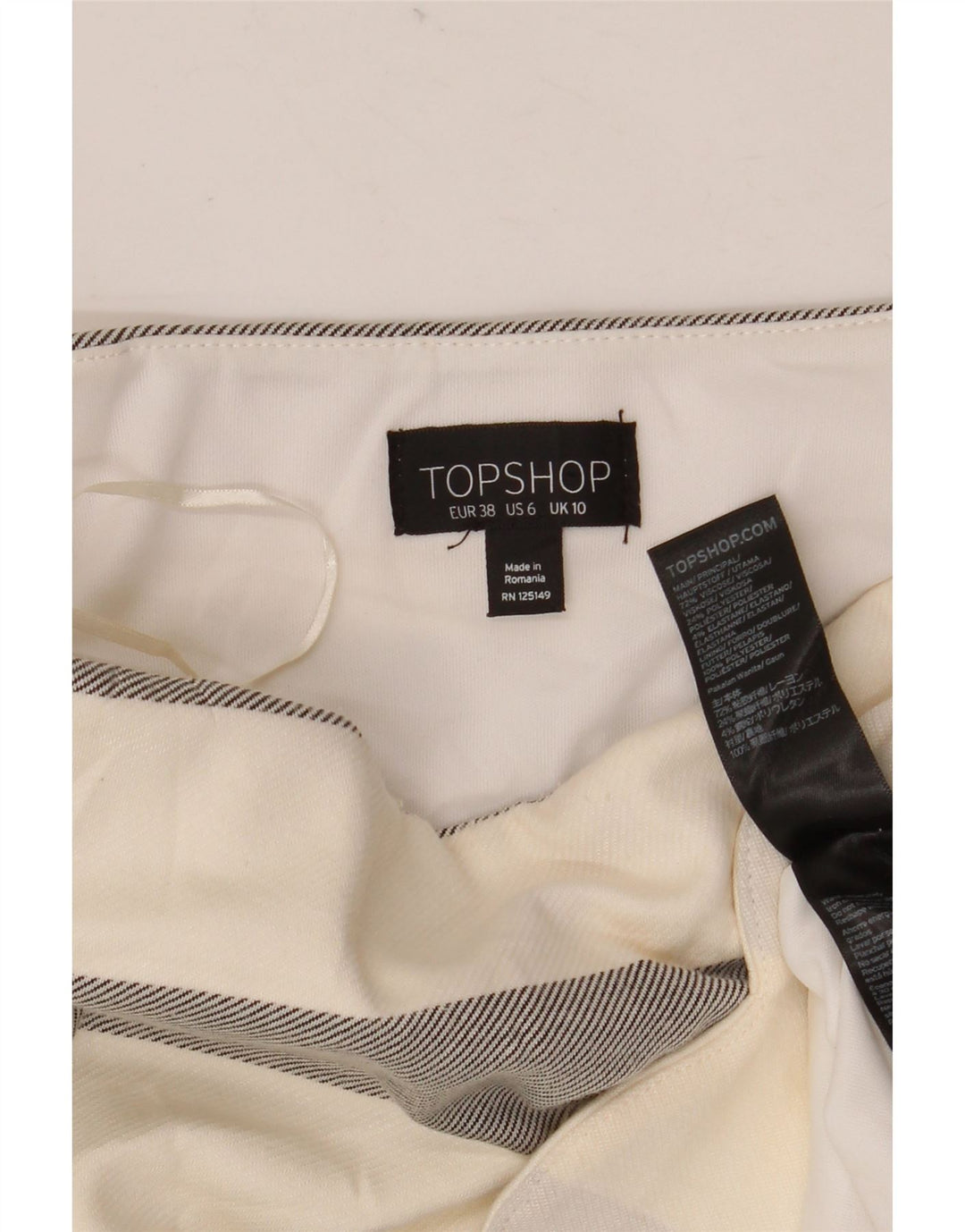 Topshop Mini jupe femme UK 10 Small W28 Viscose rayée blanc cassé