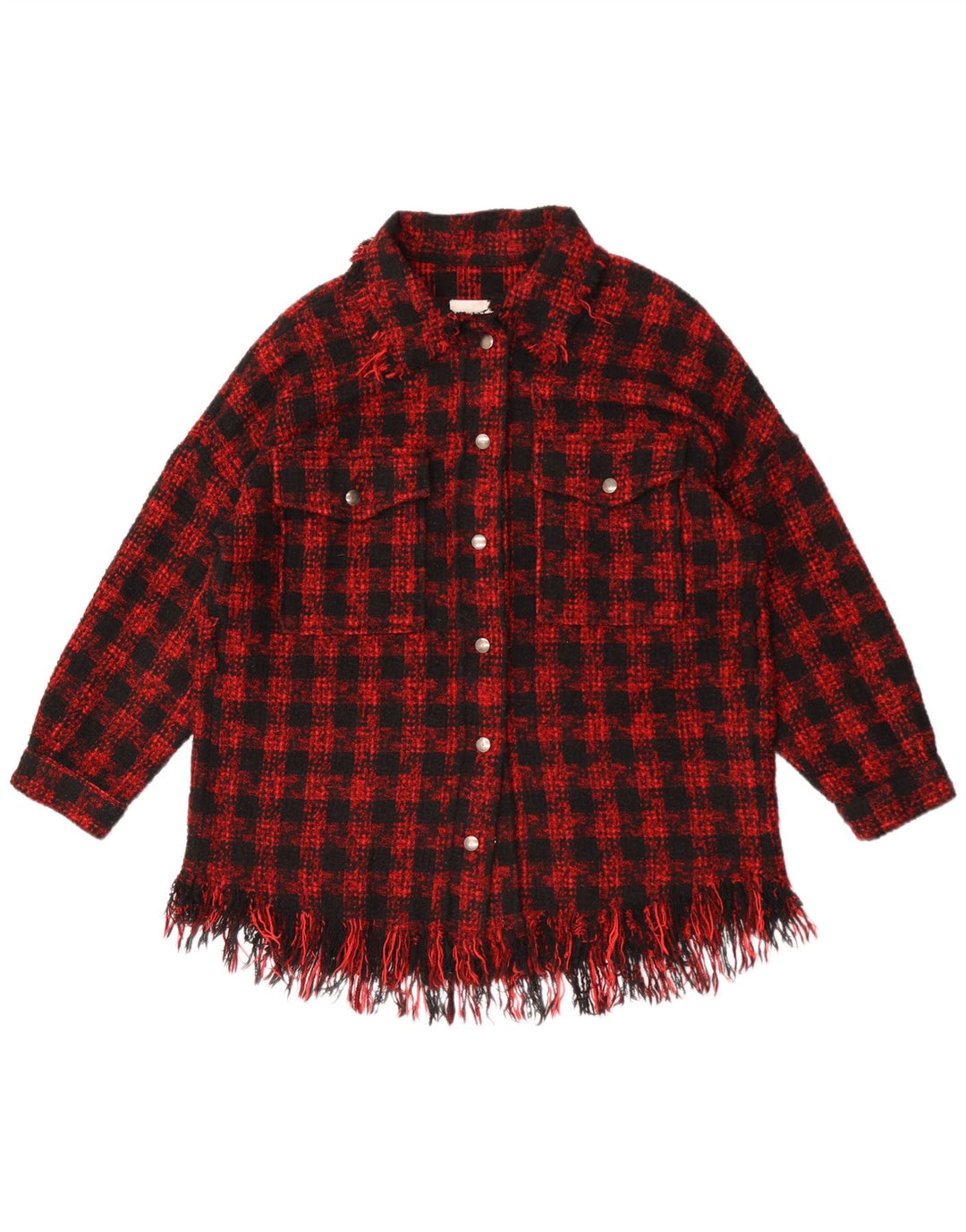 Zara Femme Surchemise Chemise Oversize UK 14 Moyen Rouge Pied-de-poule Acrylique