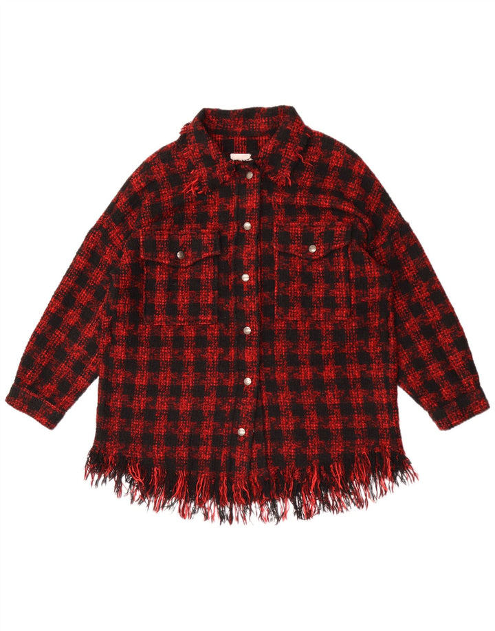 Zara Femme Surchemise Chemise Oversize UK 14 Moyen Rouge Pied-de-poule Acrylique