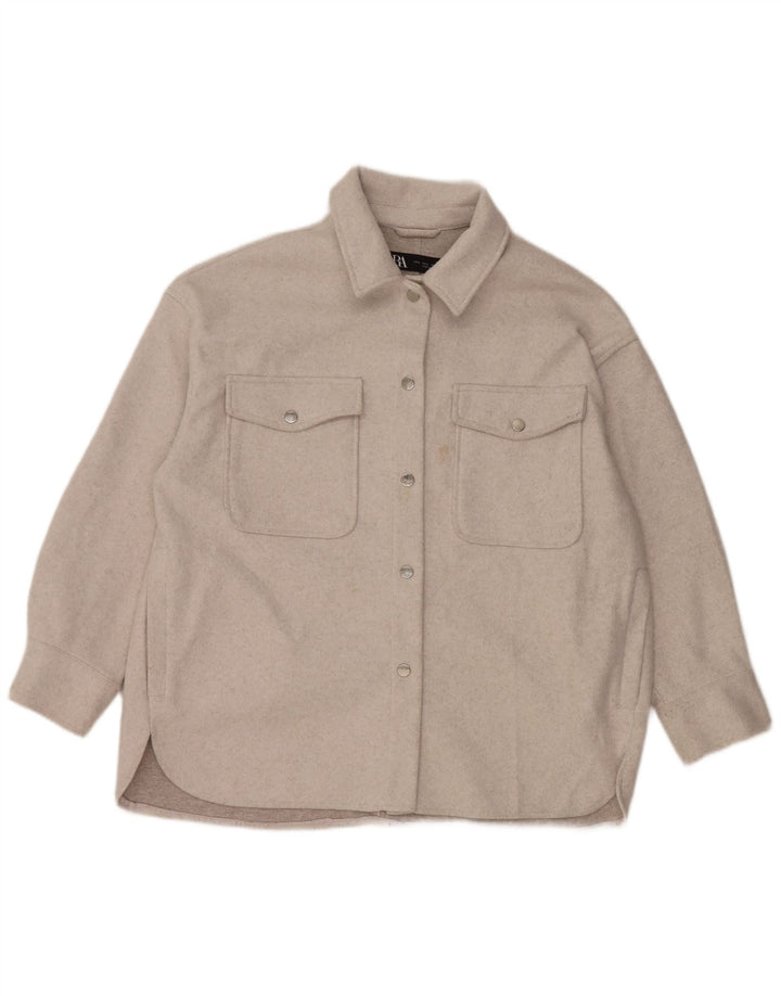 Zara Womens Oversize Shacket Fleece Shirt UK 16 Large Gris Polyester