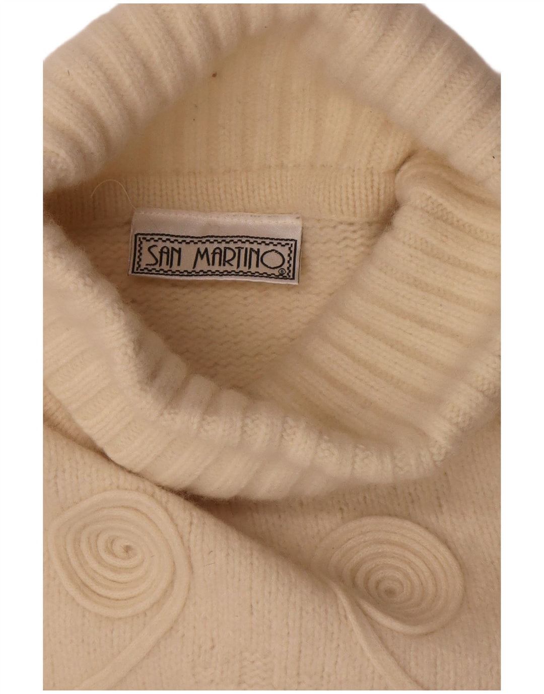 vintage Femmes Roll Neck Jumper Pull UK 14 Moyen Off White Géométrique