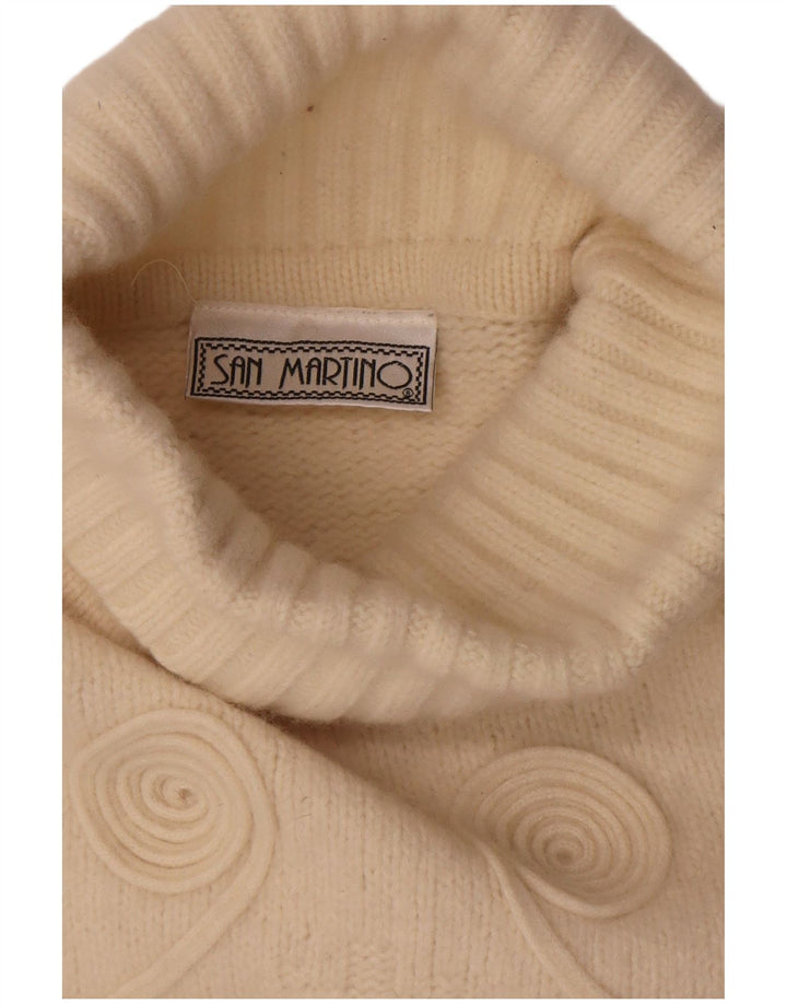 vintage Femmes Roll Neck Jumper Pull UK 14 Moyen Off White Géométrique