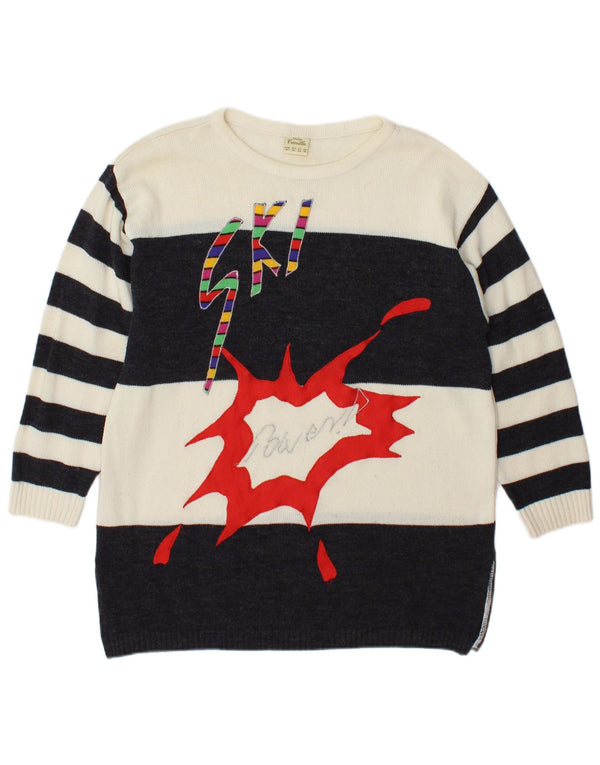 Camilla Pull graphique à col rond pour femme UK 14 Grand blanc rayé