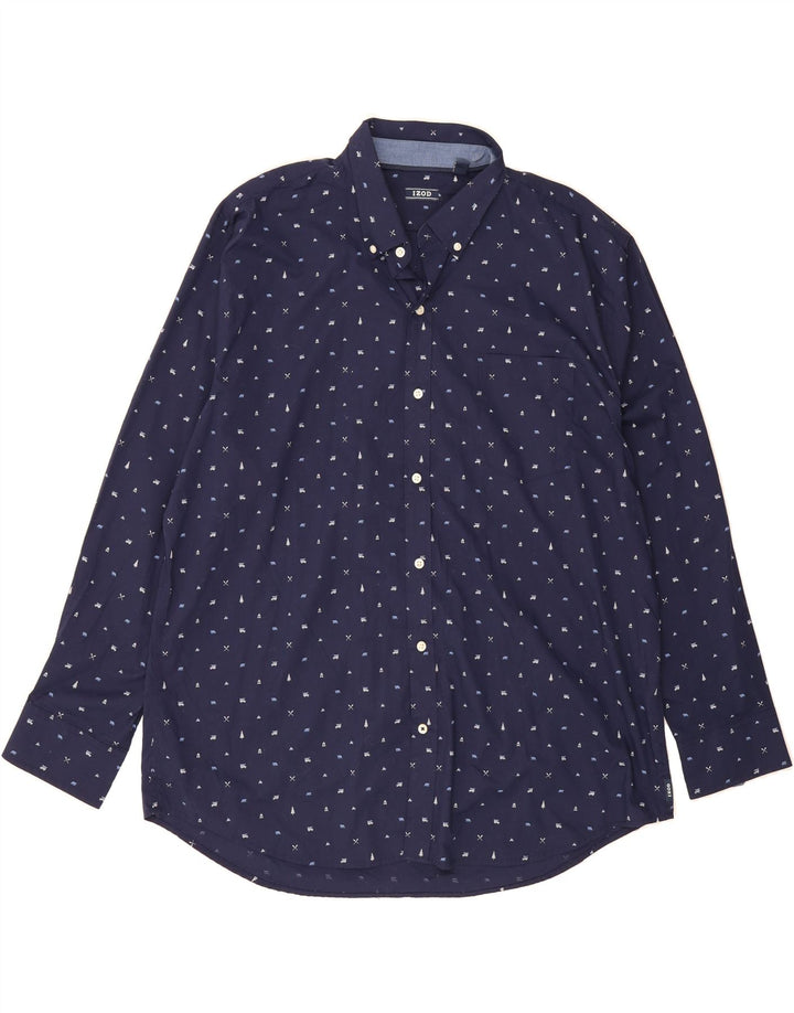 IZOD Mens Big & Tall Abstract Pattern Shirt 2XL Navy Blue Vintage Izod and Second-Hand Izod from Messina Hembry 