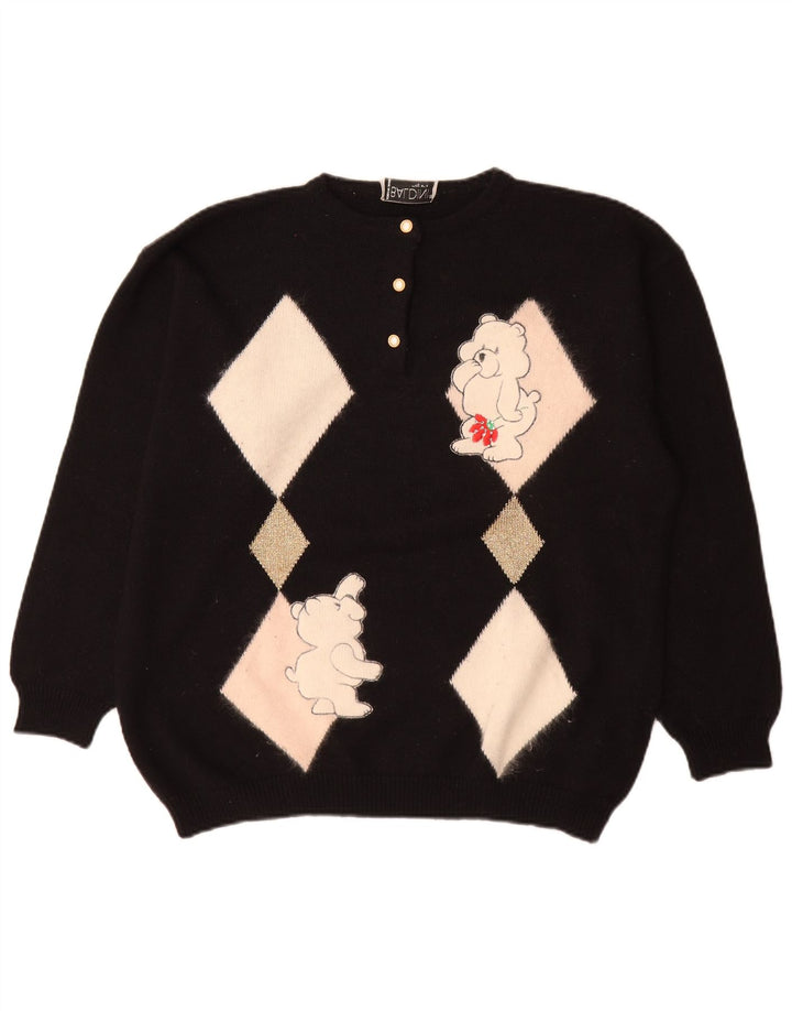 Baldini Pull col boutonné pour femme UK 16 Grand Noir Argyle/Diamant