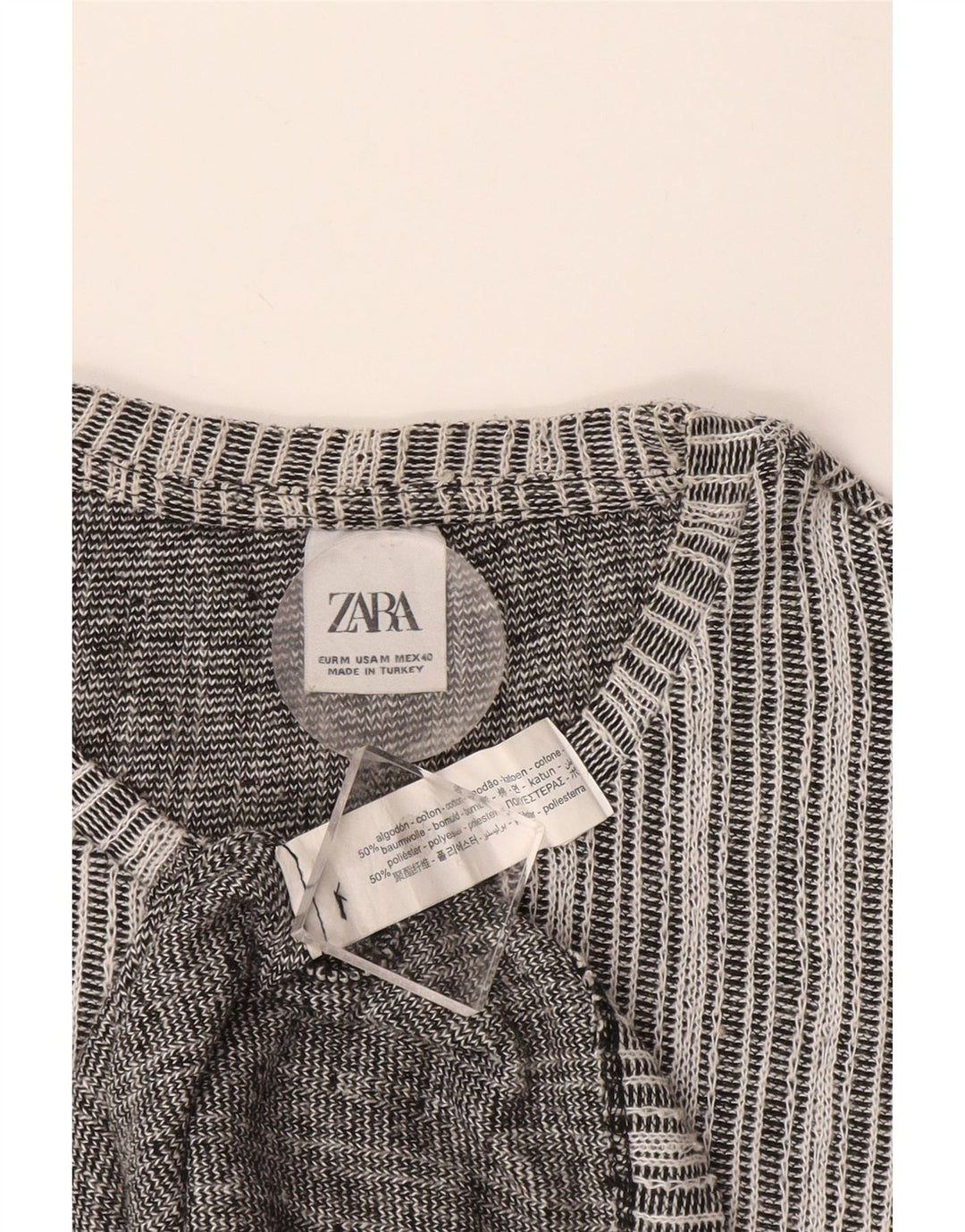 Zara Mens T-Shirt Top Medium Grey Striped Cotton