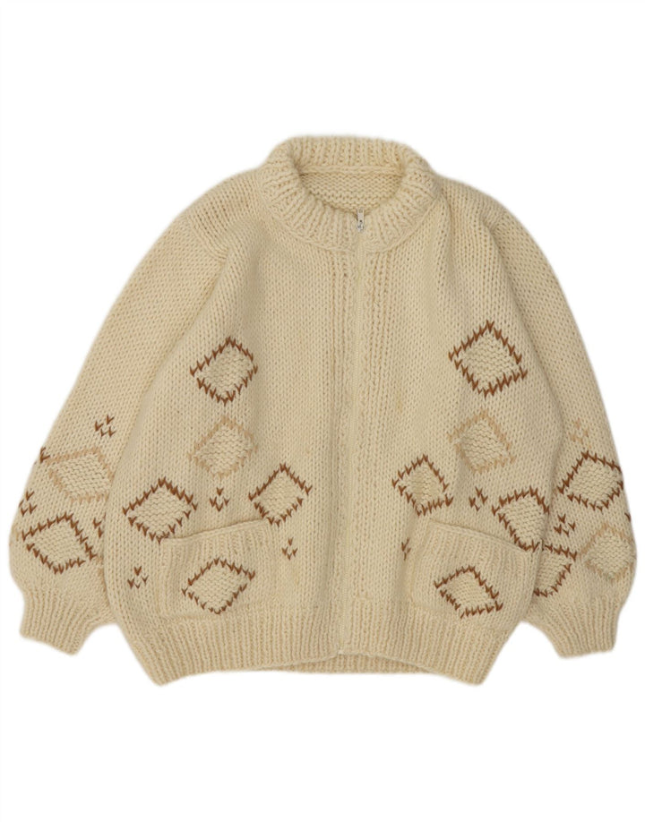 vintage Mens Cardigan Sweater XL Off White Argyle/Diamant