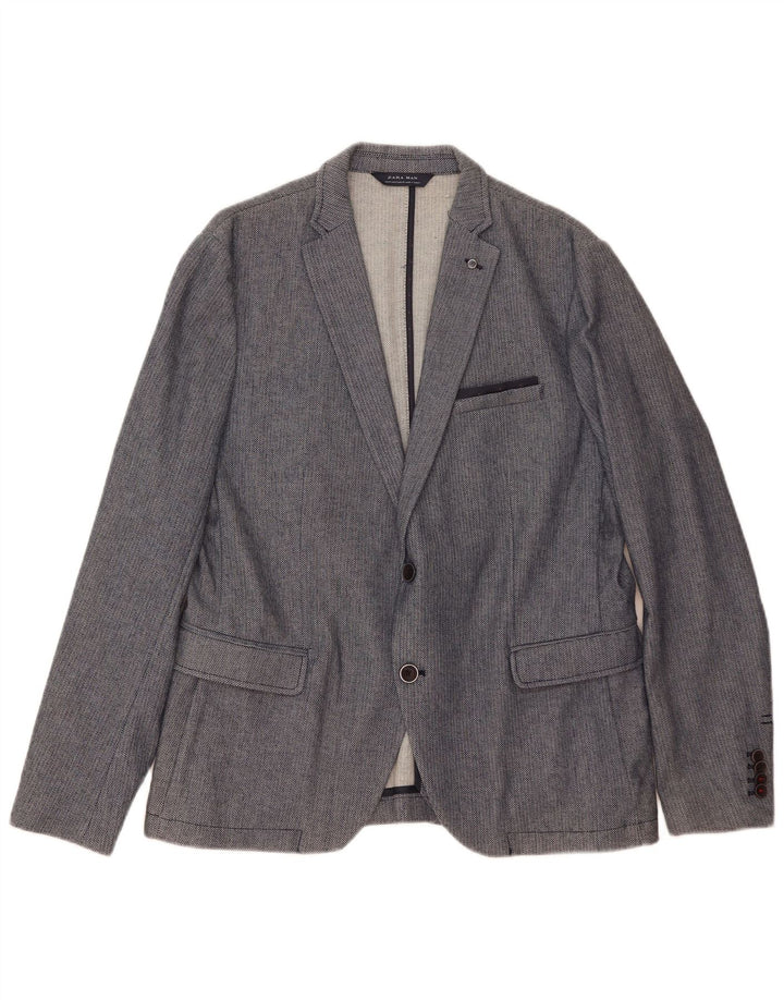 Zara Veste Blazer 2 Boutons Homme EU 54 XL Bleu Géométrique Polyester
