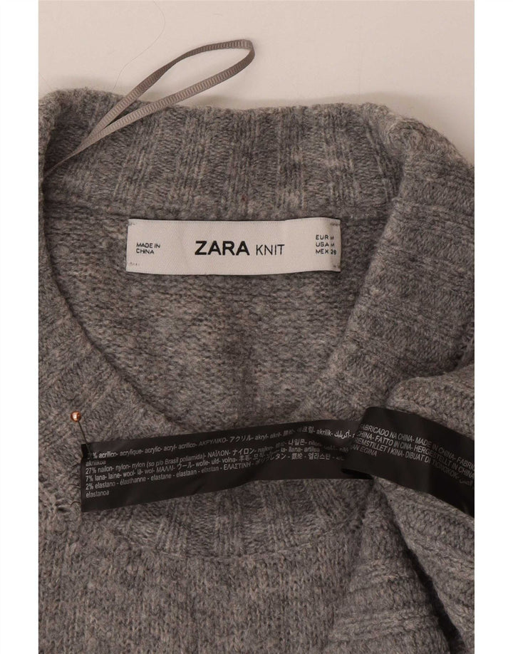 Zara Pull surdimensionné à col rond pour femme UK 14 Acrylique gris moyen