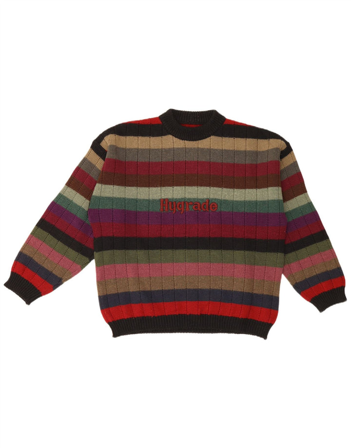 vintage Mens Graphic Crew Neck Jumper Pull Moyen Multicolore Rayé