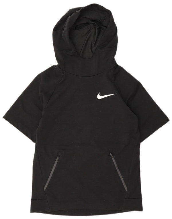 Nike Pull à capuche à manches courtes Dri Fit pour femme UK 14 Large Noir Polyester